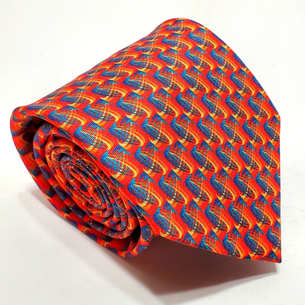 Rotary International Necktie  Orange Geometric Silk Neck Tie Big & Tall